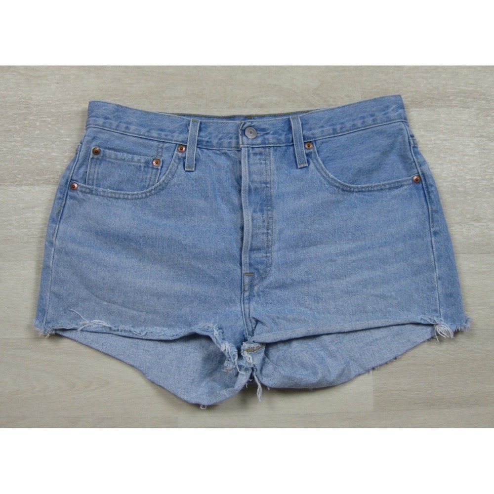 Levi's 501 Denim Jean Shorts Womens (33) Distressed Cut Off Light Wash Americana